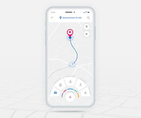 Map GPS navigation app ux ui concept, Mobile map application, Smartphone street Stock Illustration