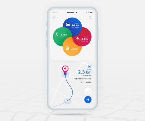 Map GPS navigation app ux ui concept, Mobile map application, Smartphone street Illustrazione stock
