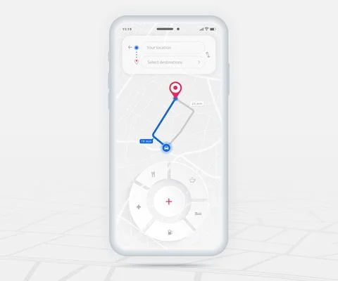 Map GPS navigation app ux ui concept, Mobile map application, Smartphone street Stock Illustration