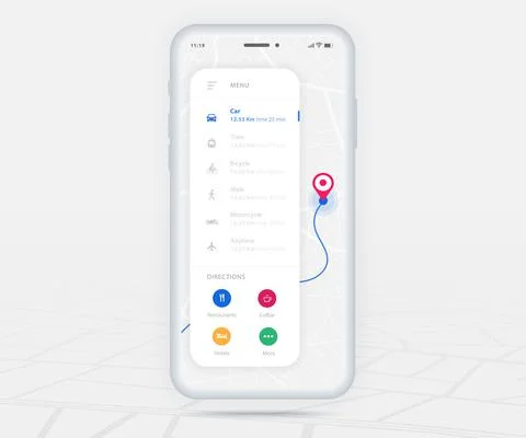 Map GPS navigation app ux ui concept, Mobile map application, Smartphone street 스톡 일러스트