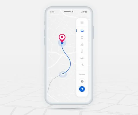 Map GPS navigation app ux ui concept, Mobile map application, Smartphone street Stock Illustration