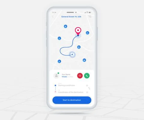 Map GPS navigation app ux ui concept, Mobile map application, Smartphone street Stock Illustration