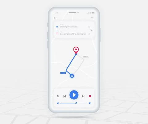 Map GPS navigation app ux ui concept, Mobile map application, Smartphone street Stock Illustration