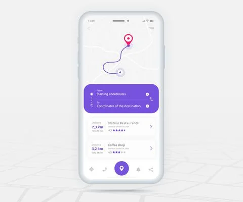 Map GPS navigation app ux ui concept, Mobile map application, Smartphone street 스톡 일러스트
