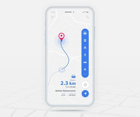 Map GPS navigation app ux ui concept, Mobile map application, Smartphone street Stock Illustration