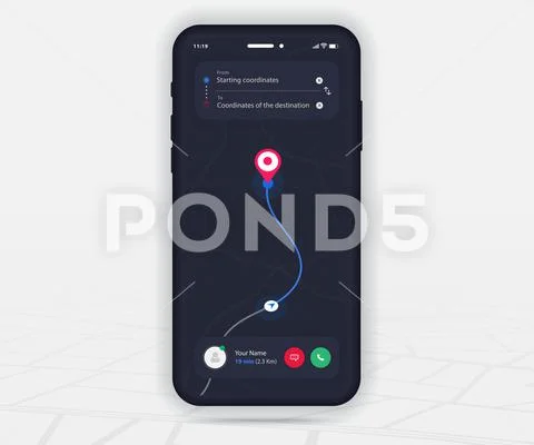 Map GPS navigation app ux ui dark mode Mobile map application ...