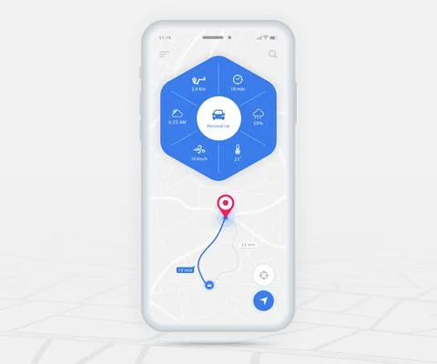 Map GPS navigation app ux ui concept, Mobile map application, Smartphone street Stock Illustration
