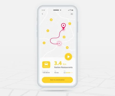 Map GPS navigation app ux ui concept, Mobile map application, Smartphone street Stock Illustration