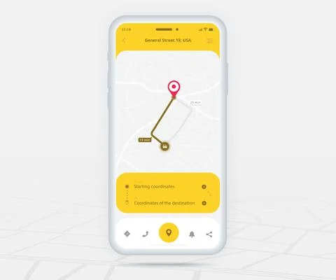 Map GPS navigation app ux ui concept, Mobile map application, Smartphone street Stock Illustration