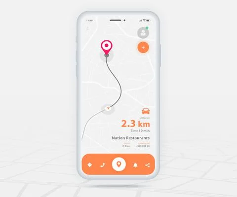 Map GPS navigation app ux ui concept, Mobile map application, Smartphone street Stock Illustration