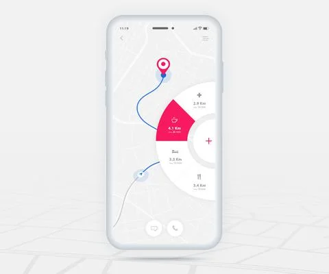 Map GPS navigation app ux ui concept, Mobile map application, Smartphone street Stock Illustration