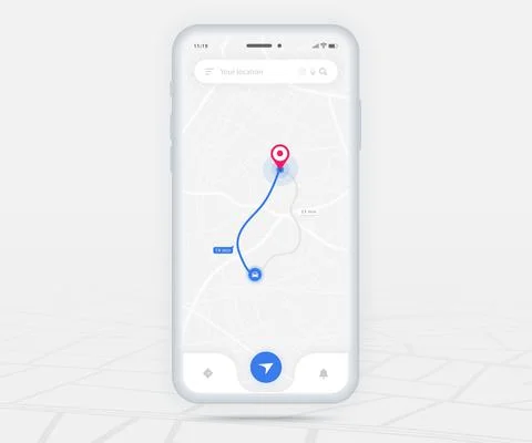 Map GPS navigation app ux ui concept, Mobile map application, Smartphone street Illustrazione stock