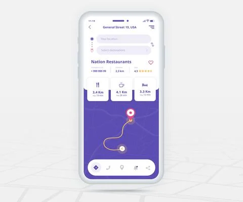 Map GPS navigation app ux ui concept, Mobile map application, Smartphone street 스톡 일러스트