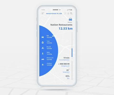 Map GPS navigation app ux ui concept, Mobile map application, Smartphone street Illustrazione stock