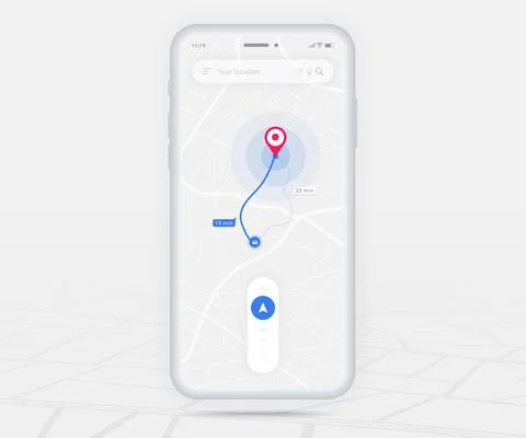 Map GPS navigation app ux ui concept, Mobile map application, Smartphone street Illustrazione stock