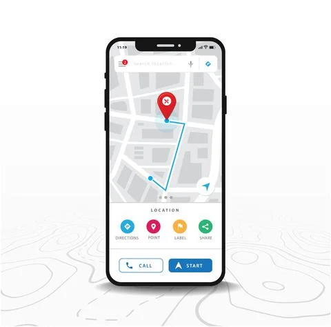 Map GPS navigation app ux ui concept, Mobile map application, Smartphone App Illustrazione stock