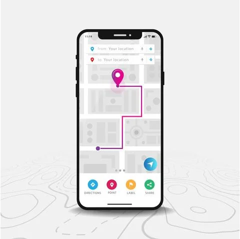 Map GPS navigation app ux ui concept, Mobile map application, Smartphone App Illustrazione stock