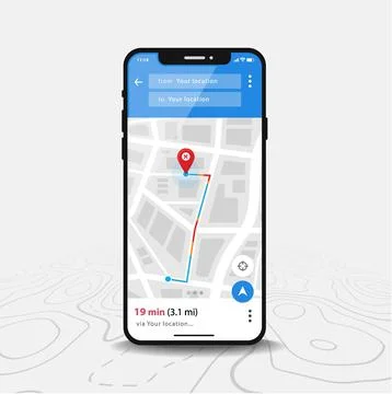 Map GPS navigation app ux ui concept, Mobile map application, Smartphone App Stock Illustration