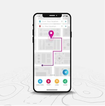 Map GPS navigation app ux ui concept, Mobile map application, Smartphone App Illustrazione stock