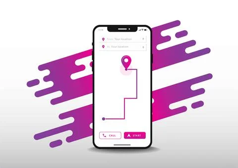 Map GPS navigation app ux ui concept, Mobile map application, Smartphone App Stock Illustration