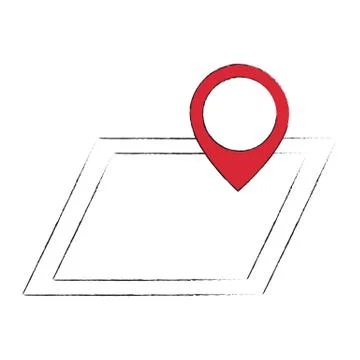 Map with GPS navigation icon, hand drawn red and black sketch vector Illustration