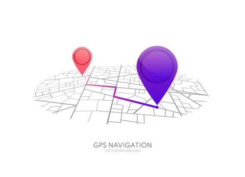 Map GPS navigation. Map with pins. Stock Illustration