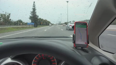 The map gps navigation on modern smartphone device gadget mounted Stock Footage 156723107