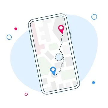 Map GPS navigation. Smartphone map application and red pinpoint on screen. App Stock Illustration