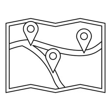 Map with gps pointers icon, outline style Illustrazione stock