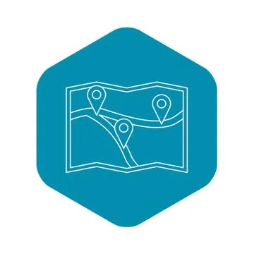 Map with gps pointers icon, outline style Stock Illustration
