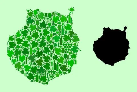 Map of Gran Canaria - Composition of Wine and Grapes Leaves Illustrazione stock