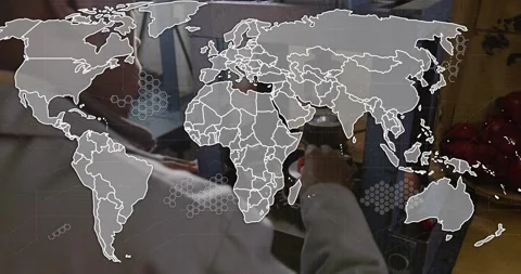 Map graphic fading guiding technician picking sample aligning under press Stock Footage 320089453