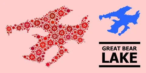 Map of Great Bear Lake - Composition with Covid Biohazard Infection Elements Stock Illustration