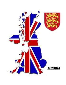 Map of Great Britain colored of its flag colors Colored map of Great Brita... Fotos de archivo