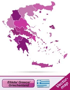 Map of greece with borders in violet Stock Illustration
