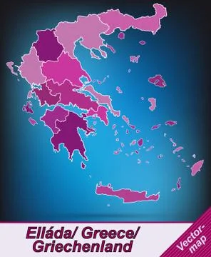 Map of greece with borders in violet Stock Illustration