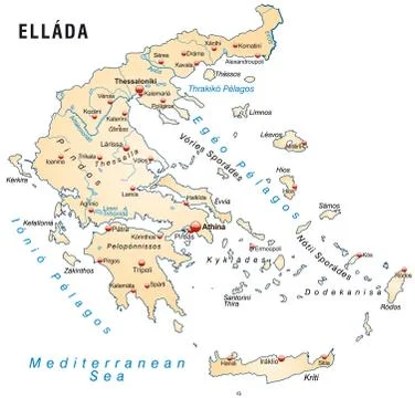 Map of greece as an overview map in pastel orange Stock Illustration