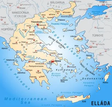 Map of greece as an overview map in pastel orange Stock Illustration