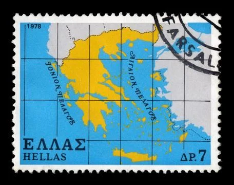 Map of greece postage stamp Stock Photos