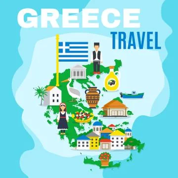 Map Greece Poster Illustration