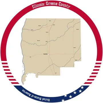 Map of Greene County in Illinois, USA arranged in a circle. Stock Illustration