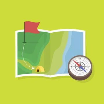 Map in grid and antigue compass vector Stock Illustration