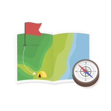 Map in grid and antigue compass vector Stock Illustration