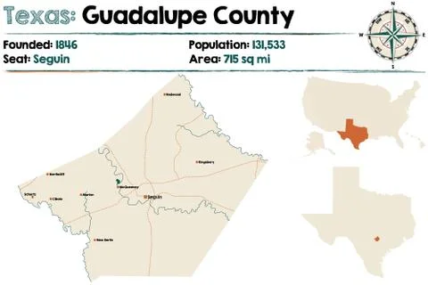 Map of Guadalupe county in Texas Stock Illustration