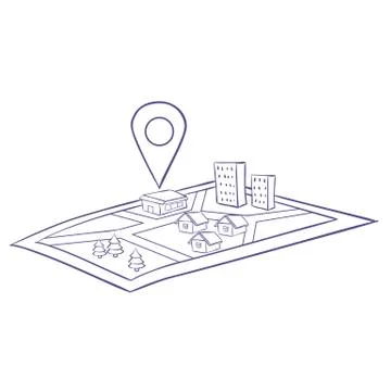 Map guide with navigation, isolated object on a white background, vector illu Stock Illustration