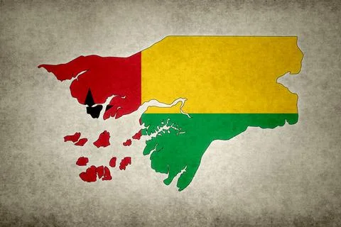 Map of Guinea-Bissau with its flag on a paper Stock Illustration