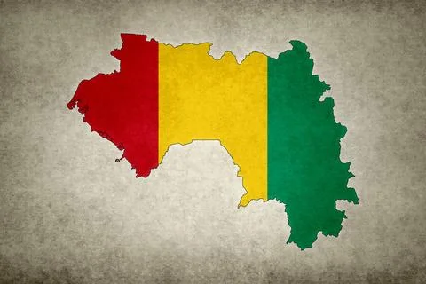 Map of Guinea with its flag on a paper Stock Illustration