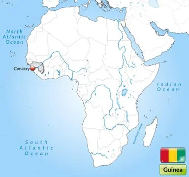 Map of guinea with main cities in gray Illustrazione stock
