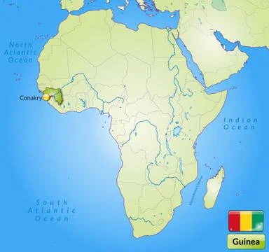 Map of guinea with main cities in green Stock Illustration