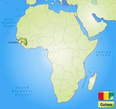 Map of guinea with main cities in green Stock Illustration